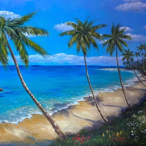 Tablou Plaja cu palmieri, Arte vizuale si accesorii , Picturi, Pictura acrilica, , ARTYNOS