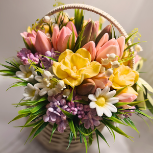 Aranjament floral din săpun în coș � cadou elegant și parfumat handmade - casă & stil de viață - decorațiuni de casă - accesorii florale - buchete de flori - Artynos.ro