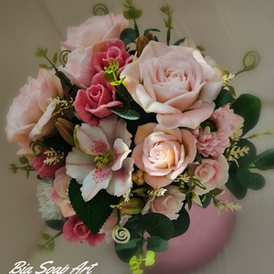 Aranjament floral din săpun în cutie catifelată � Dusty Pink  - casă & stil de viață - decorațiuni de casă - accesorii florale - buchete de flori - Artynos.ro
