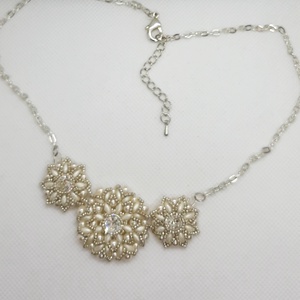 Colier handmade alb/ argintiu din margele, Accesorii nuntă, Bijuterii mireasă, Brățări mireasă , , ARTYNOS
