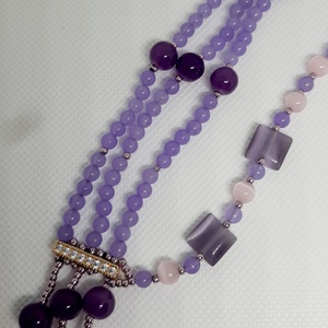 Colier handmade asimetric confectionat din pietre din ametist, agate, ochi de pisica si alte pietre semipretioase  - Artynos.ro