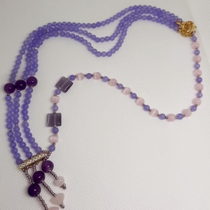 Colier handmade asimetric confectionat din pietre din ametist, agate, ochi de pisica si alte pietre semipretioase  - bijuterii - coliere - coliere din mărgele - Artynos.ro