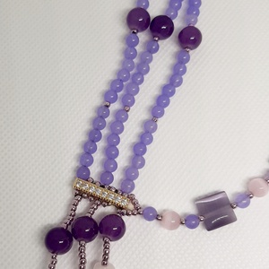 Colier handmade asimetric confectionat din pietre din ametist, agate, ochi de pisica si alte pietre semipretioase  - bijuterii - coliere - coliere din mărgele - Artynos.ro