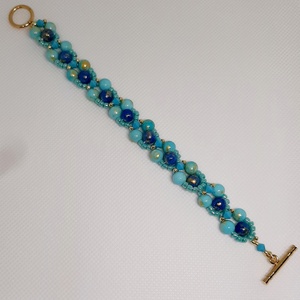 Bratara albastra din pietre crazy agat bleu si albastre si margele sticla turquoise  - Artynos.ro