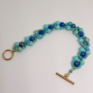 Bratara albastra din pietre crazy agat bleu si albastre si margele sticla turquoise  - bijuterii - brățări - brățări din mărgele - Artynos.ro