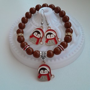 Set de bijuterii cu pinguini de Craciun - bratara, cercei - Artynos.ro