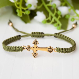 Bratara macramé impletita - Cross green, , , Bratara este realizata din fir gros de 1 mm cu noduri macramé. Se inchide cu o incuietoare glisanta..., ARTYNOS