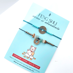 SET BRATARI MONEDA CHINEZEASCA FENG SHUI CU CITRIN, AVENTURIN SI OCHI DE TIGRU - NOROC SI ABUNDENTA - Artynos.ro
