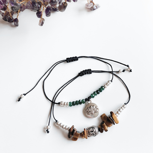 SET BRATARI CRISTALE NATURALE DE OCHI DE TIGRU SI JAD VERDE  - BUDDHA SI FLOARE DE LOTUS - SUCCES SI ABUNDENTA - Artynos.ro