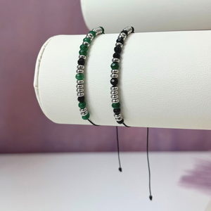 Set de bratari cuplu cu mesaj in cod morse -  Tu esti acasa - din otel inoxidabil, jad verde si turmalina neagra - Artynos.ro