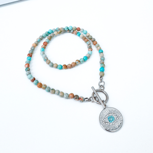 Colier din jasp imperial bleu cu pandantiv Evil Eye, Bijuterii, Coliere, Coliere cu mărgele, Confecționarea bijuteriilor, ARTYNOS