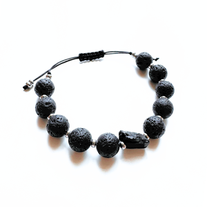 Bratara unisex din lava vulcanica cu turmalina neagra, cristal brut - protectie energii negative - bijuterii - brățări - brățară cu mărgele - Artynos.ro