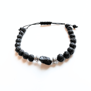 Bratara unisex din lava vulcanica cu turmalina neagra, cristal brut - protectie energii negative - Artynos.ro