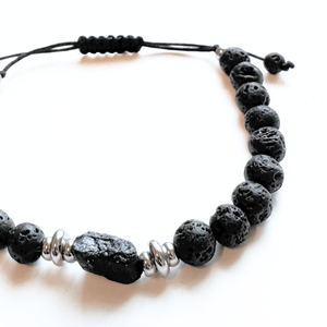 Bratara unisex din lava vulcanica cu turmalina neagra, cristal brut - protectie energii negative - bijuterii - brățări - brățară cu mărgele - Artynos.ro