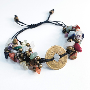 Bratara masiva moneda chinezeasca Feng Shui cu mix de cristale naturale - bijuterii - brățări - brățară cu mărgele - Artynos.ro