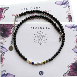 Colier la baza gatului cu 7 cristale si lava vulcanica pentru zodia Fecioara - Artynos.ro