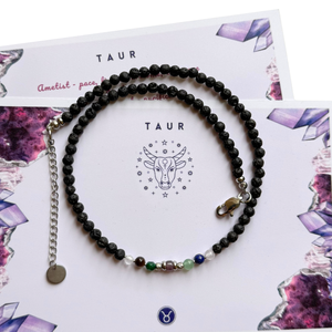 Colier la baza gatului cu 7 cristale si lava vulcanica pentru zodia Taur - Artynos.ro