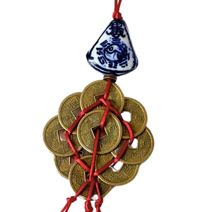 Talisman / amuleta Feng Shui pentru casa cu 9 monede chinezesti, selenit si jad verde - noroc, abundenta si curatare ene, Geantă și husă, Accesorii genți, Breloc, Confecționarea bijuteriilor, ARTYNOS