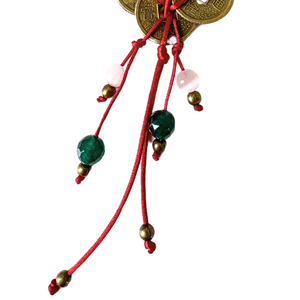 Talisman / amuleta Feng Shui pentru casa cu 9 monede chinezesti, selenit si jad verde - noroc, abundenta si curatare ene - geantă și husă - accesorii genți - breloc - Artynos.ro