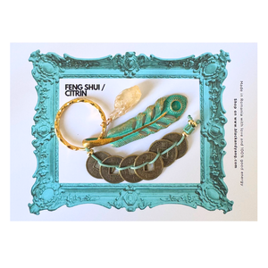 Breloc - amuleta Feng Shui cu 6 monede chinezesti ci cristal brut de citrin - noroc si prosperitate, Geantă și husă, Accesorii genți, Breloc, Confecționarea bijuteriilor, ARTYNOS