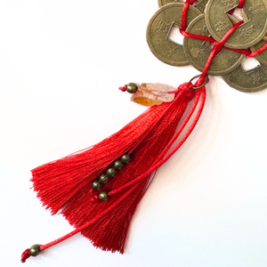 Talisman / amuleta Feng Shui cu 9 monede chinezesti si citrin brut - noroc, abundenta si succes - casă & stil de viață - accesorii pentru decorat casa - decorațiuni de geam și decorațiuni de ușă  - decor ferestre și autocolant pentru geam - Artynos.ro