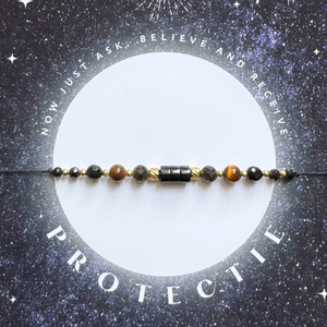 Bratara energetica mix cristale pentru protectie - turmalina neagra, onix, obsidian, ochi de tigru - auriu - bijuterii - brățări - brățară cu mărgele - Artynos.ro