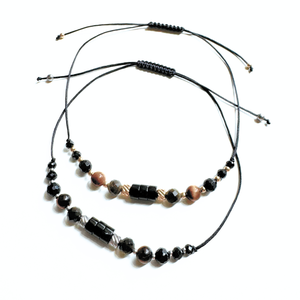Bratara energetica mix cristale pentru protectie - turmalina neagra, onix, obsidian, ochi de tigru - auriu - bijuterii - brățări - brățară cu mărgele - Artynos.ro