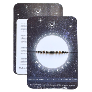 Bratara energetica mix cristale pentru protectie - turmalina neagra, onix, obsidian, ochi de tigru - argintiu - Artynos.ro