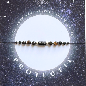 Bratara energetica mix cristale pentru protectie - turmalina neagra, onix, obsidian, ochi de tigru - argintiu - bijuterii - brățări - brățară cu mărgele - Artynos.ro
