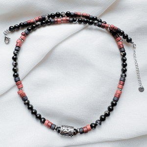 Colier barbati din turmalina neagra, ceramica si pandativ Rune Vikinge - Othala - bijuterii - coliere - coliere din pietre semiprețioase - Artynos.ro