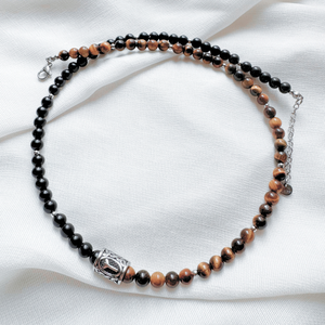 Colier barbati ochi de tigru, obsidian si pandativ Rune Vikinge - Algiz - bijuterii - coliere - coliere din pietre semiprețioase - Artynos.ro