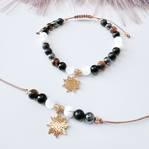 Set colier si bratara cu cristale impotriva energiilor negative si pandantiv soare - Auriu - Artynos.ro