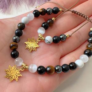 Set colier si bratara cu cristale impotriva energiilor negative si pandantiv soare - Auriu - bijuterii - seturi de bijuterii - Artynos.ro