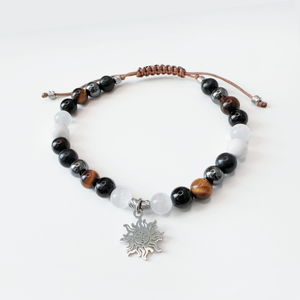 Set colier si bratara cu cristale impotriva energiilor negative si pandantiv soare - Argintiu - bijuterii - seturi de bijuterii - Artynos.ro