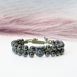 Bratara barbati dubla cu hematit si pandativ tigru - protectie energetica - bijuterii - brățări - brățări din mărgele - Artynos.ro