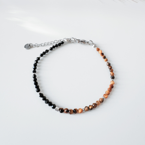 Bratara reglabila argintie turmalina neagra si ochi de tigru - Protectie, forta, impamantare - bijuterii - brățări - brățări din mărgele - Artynos.ro
