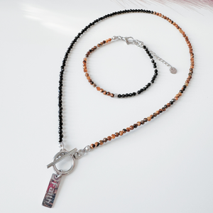 Bratara reglabila argintie turmalina neagra si ochi de tigru - Protectie, forta, impamantare - bijuterii - brățări - brățări din mărgele - Artynos.ro