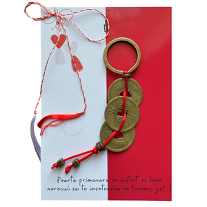 Martisor - breloc Feng Shui cu monede chinezesti - rosu - Artynos.ro