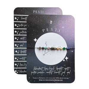 Bratara reglabila argintie Zodia Pesti din 9 cristale naturale si otel inoxidabil , Bijuterii, Bratari, Bratari din pietre semipretioase, Confectionarea bijuteriilor, ARTYNOS