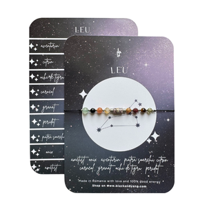 Bratara reglabila argintie Zodia Leu din 9 cristale naturale si otel inoxidabil  - Artynos.ro