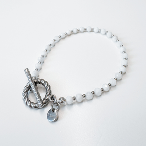 Bratara argintie din piatra lunii si otel inoxidabil cu inchizatoare toggle - Artynos.ro