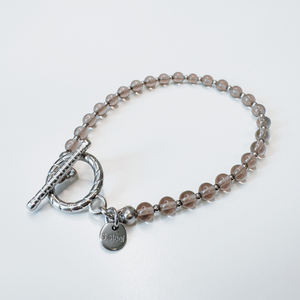 Bratara argintie din cuart fumuriu si otel inoxidabil cu inchizatoare toggle - bijuterii - brățări - brățări din pietre semiprețioase - Artynos.ro
