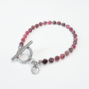 Bratara argintie din turmalina roz si otel inoxidabil cu inchizatoare toggle - bijuterii - brățări - brățări din pietre semiprețioase - Artynos.ro