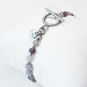 Bratara argintie din ametist si otel inoxidabil cu inchizatoare toggle - Artynos.ro