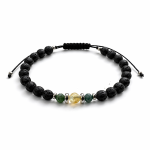 Bratara barbati din citrin si aventurin cu margele negre din roca vulcanica  - Artynos.ro