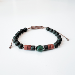 Bratara barbati din jad verde, ceramica si margele negre din roca vulcanica - Artynos.ro