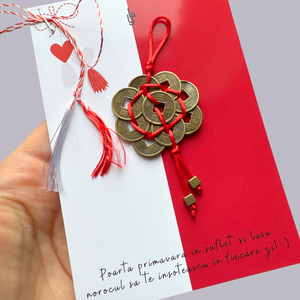 Martisor - breloc Feng Shui cu 9 monede chinezesti mici - Noroc - Artynos.ro