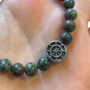 Bratara barbati din turcoaz natural cu pandativ ancora - bijuterii - brățări - brățări din pietre semiprețioase - Artynos.ro