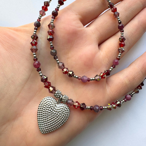 Set colier si bratara turmalina roz, granat si cristale din sticla  - Artynos.ro