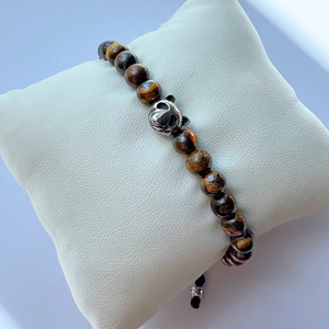 Bratara barbati din otel inoxidabil cu ochi de tigru si pandativ urs - Succes - bijuterii - brățări - brățări din pietre semiprețioase - Artynos.ro